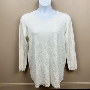 Avenue Off White Cream Floral Lightweight Crew Neck Plus Size Sweater